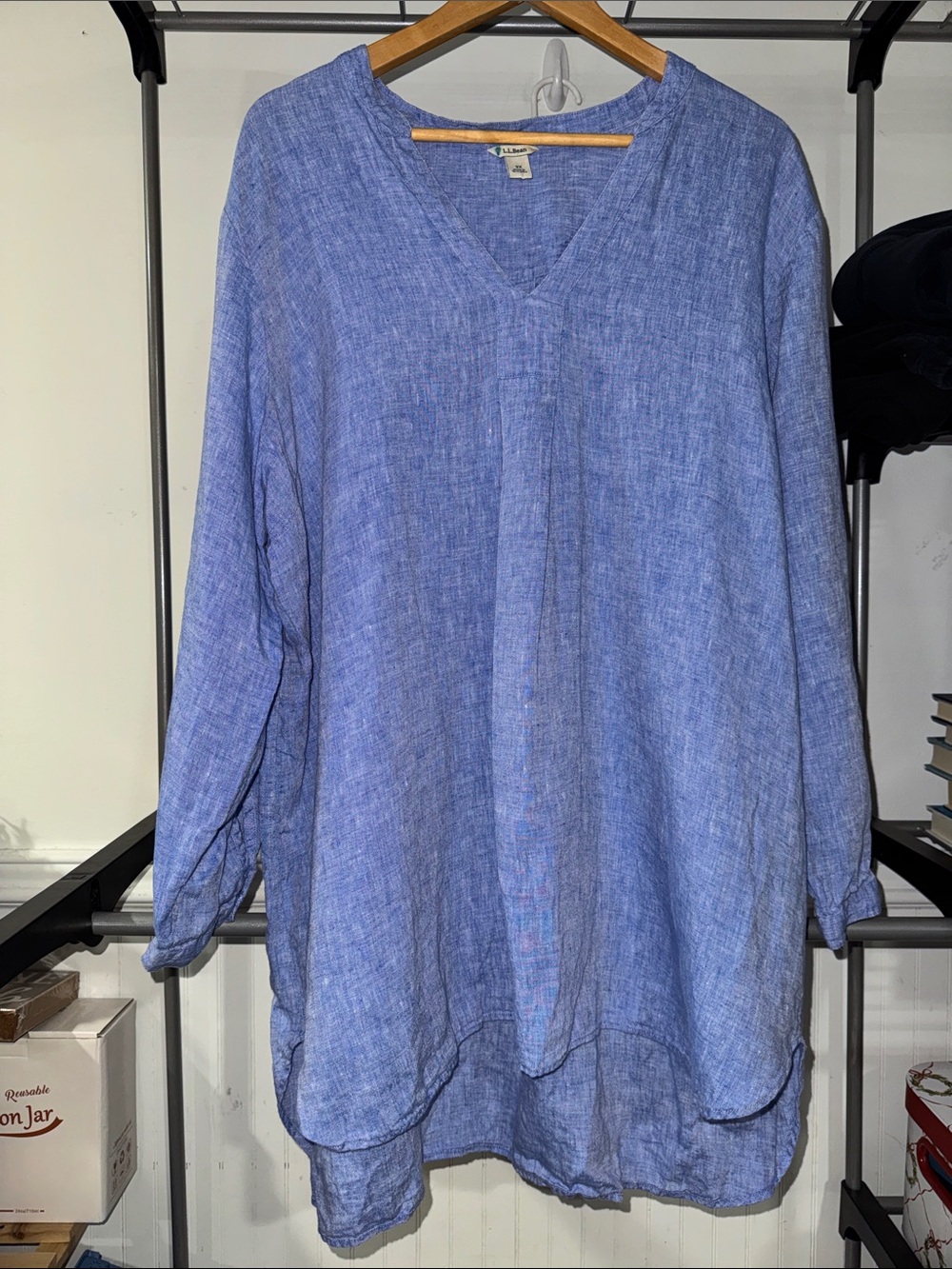 LL Bean  V-Neck Linen Tunic Top in Blue 3x